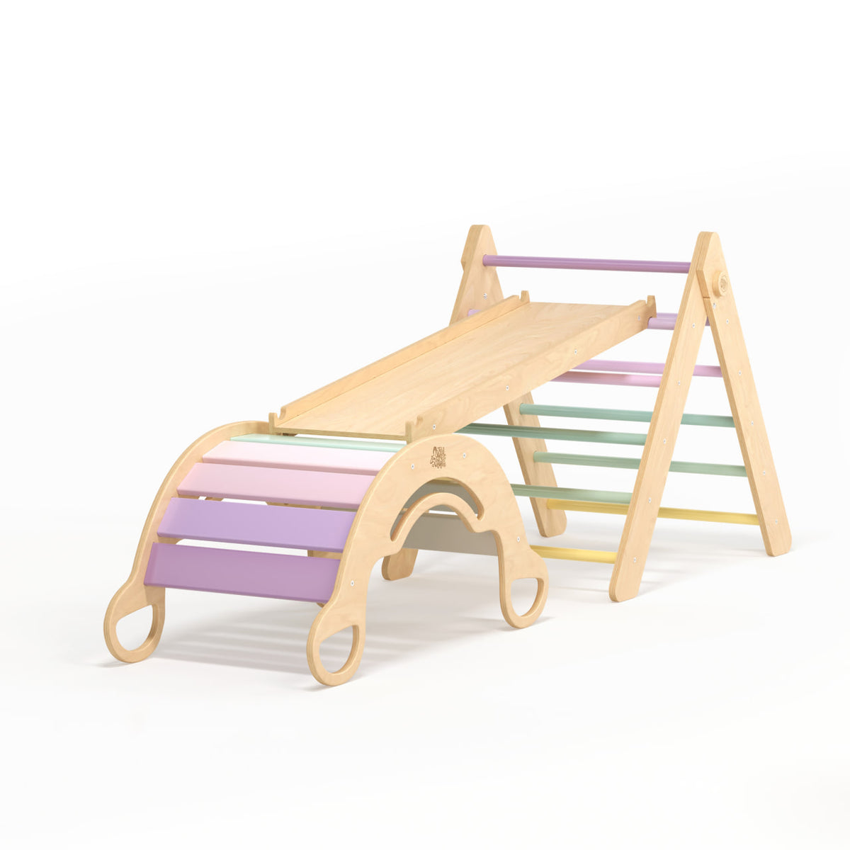 Triangolo Pikler + tavola bifacciale + altalena BusyKids in legno - co