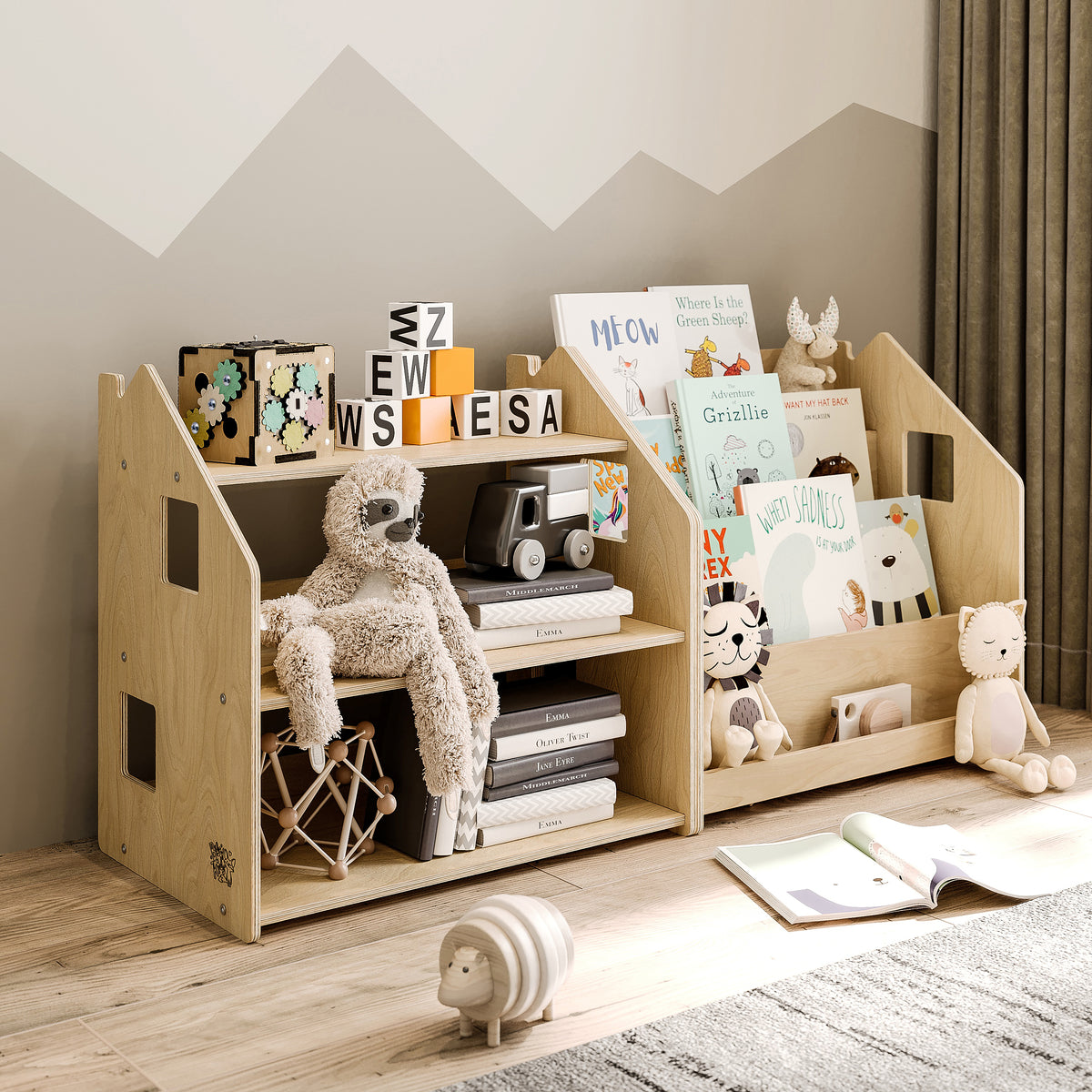 Libreria Bambini Montessori 6 Scomparti - Reggilibri Giocattoli, Legno, Bianco, 91.5x30x60cm - Foto 7