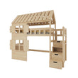 BusyKids Letto a soppalco basso a forma di casetta GALAXY-HOUSE MAX con scala contenitore 90 x 200 cm