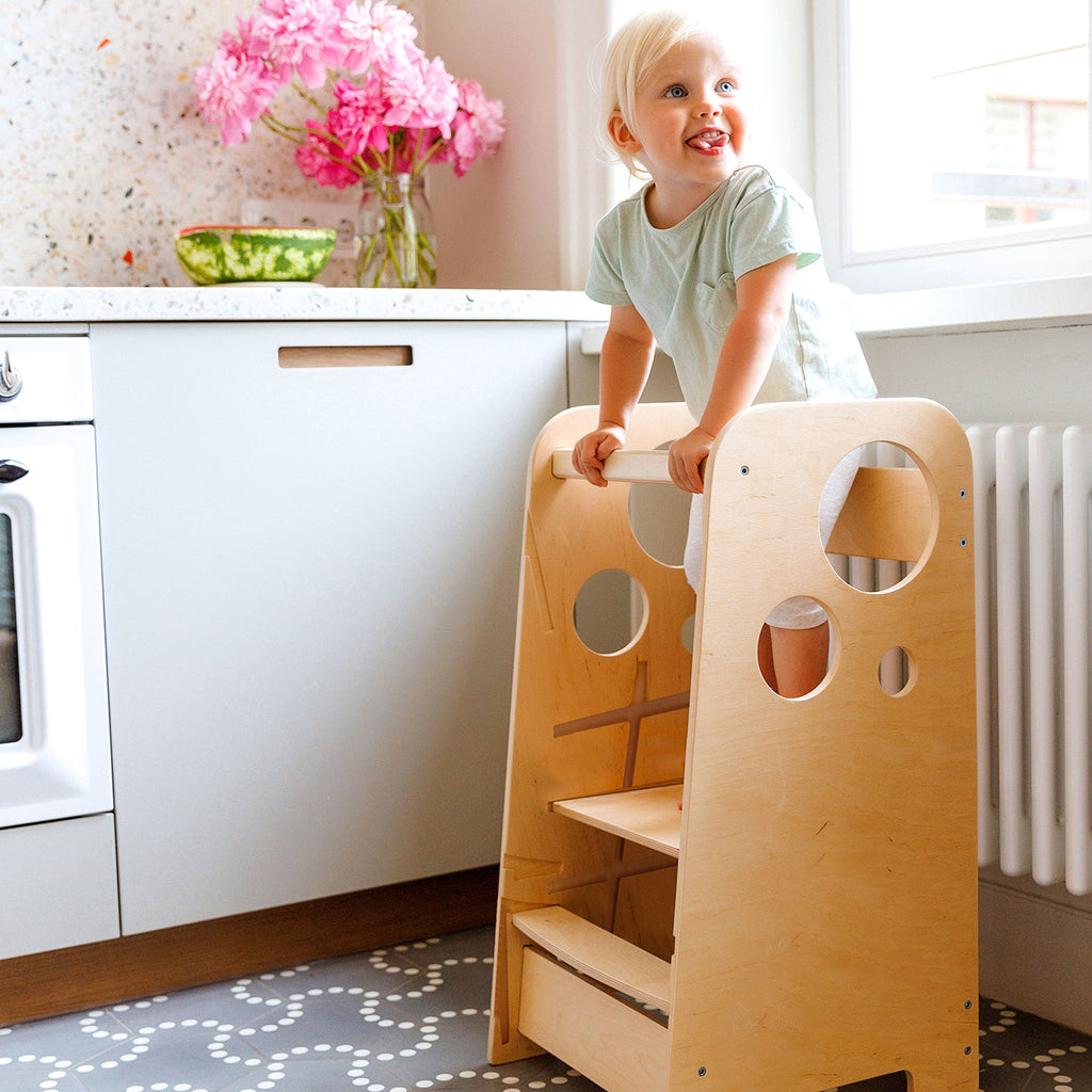 Family-SCL Torre di apprendimento montessoriana Car, legno naturale 