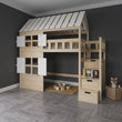 BusyKids Letto a soppalco basso a forma di casetta GALAXY-HOUSE MAX con scala contenitore 90 x 200 cm