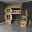 BusyKids Letto a soppalco basso a forma di casetta GALAXY-HOUSE MAX con scala contenitore 90 x 200 cm