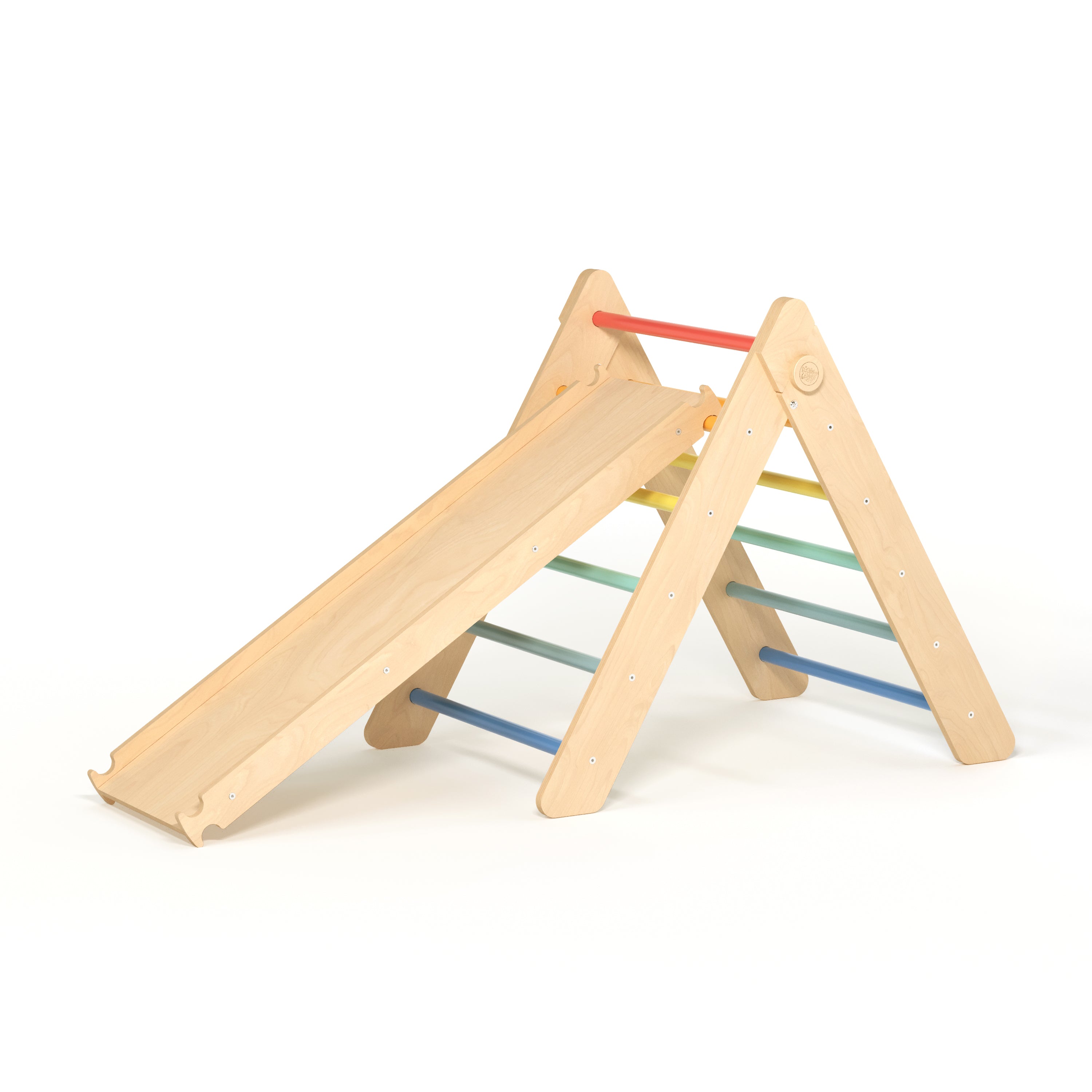 Set di triangolo Pikler con gradini arrotondati e tavola bifacciale -  Brillante