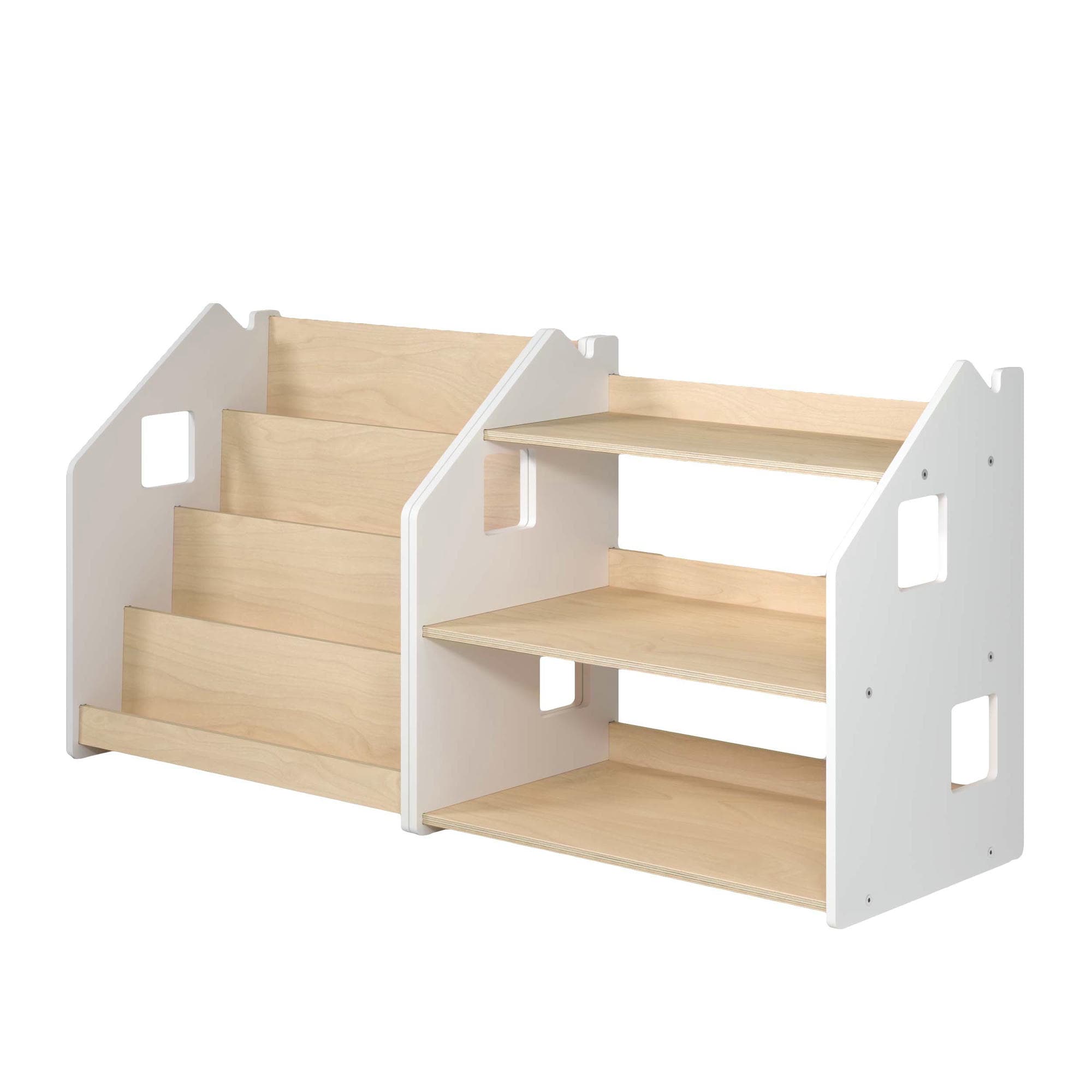 Libreria Bambini Montessori 4 Livelli In Legno E Tessuto Beige – Bifacciale E Stabile, Perfetta Per Piccoli Lettori!