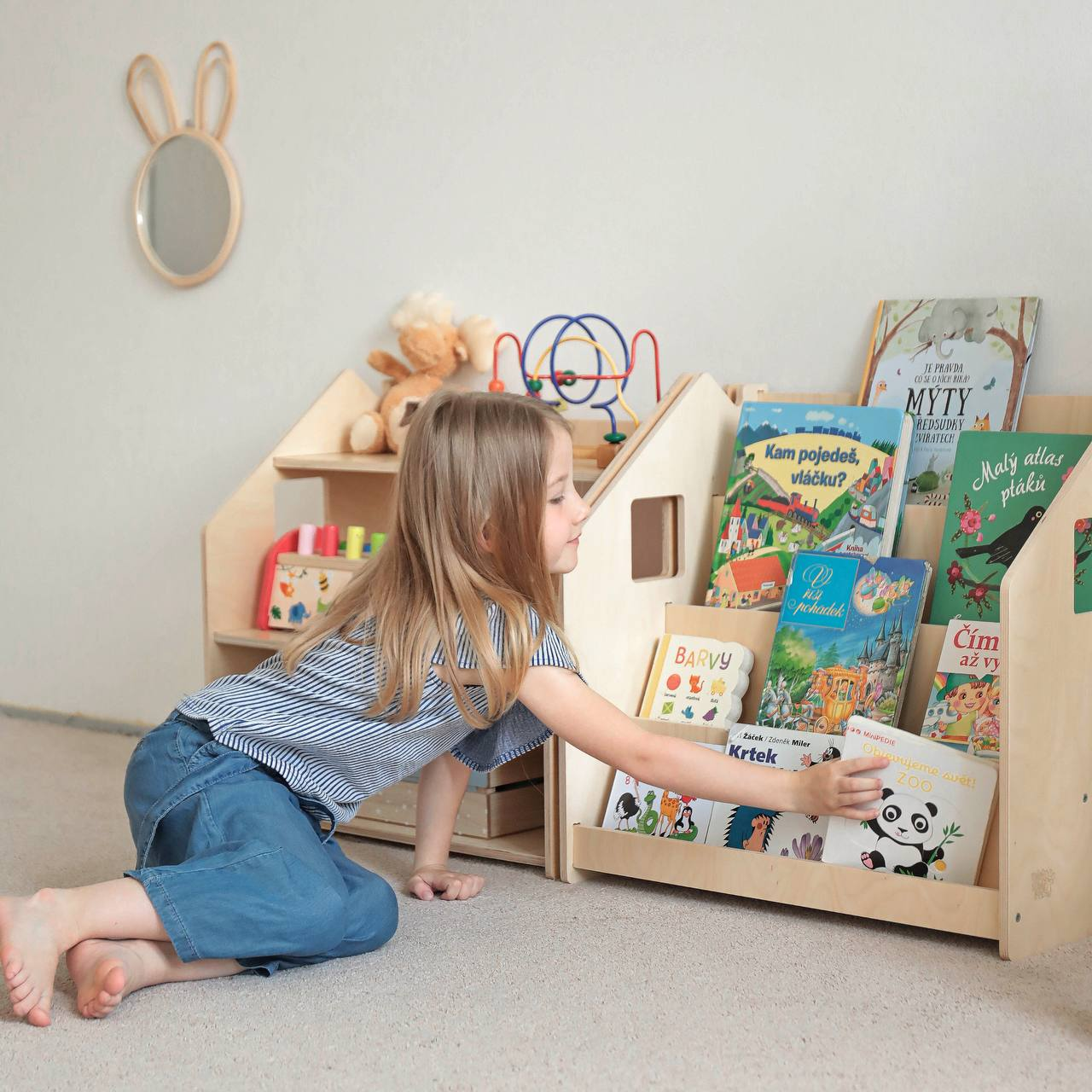 Libreria Panca Per Bambini - Scaffale Portagiochi Con Cuscini, Bianco, 80.5x40x110 Cm, 6 Vani
