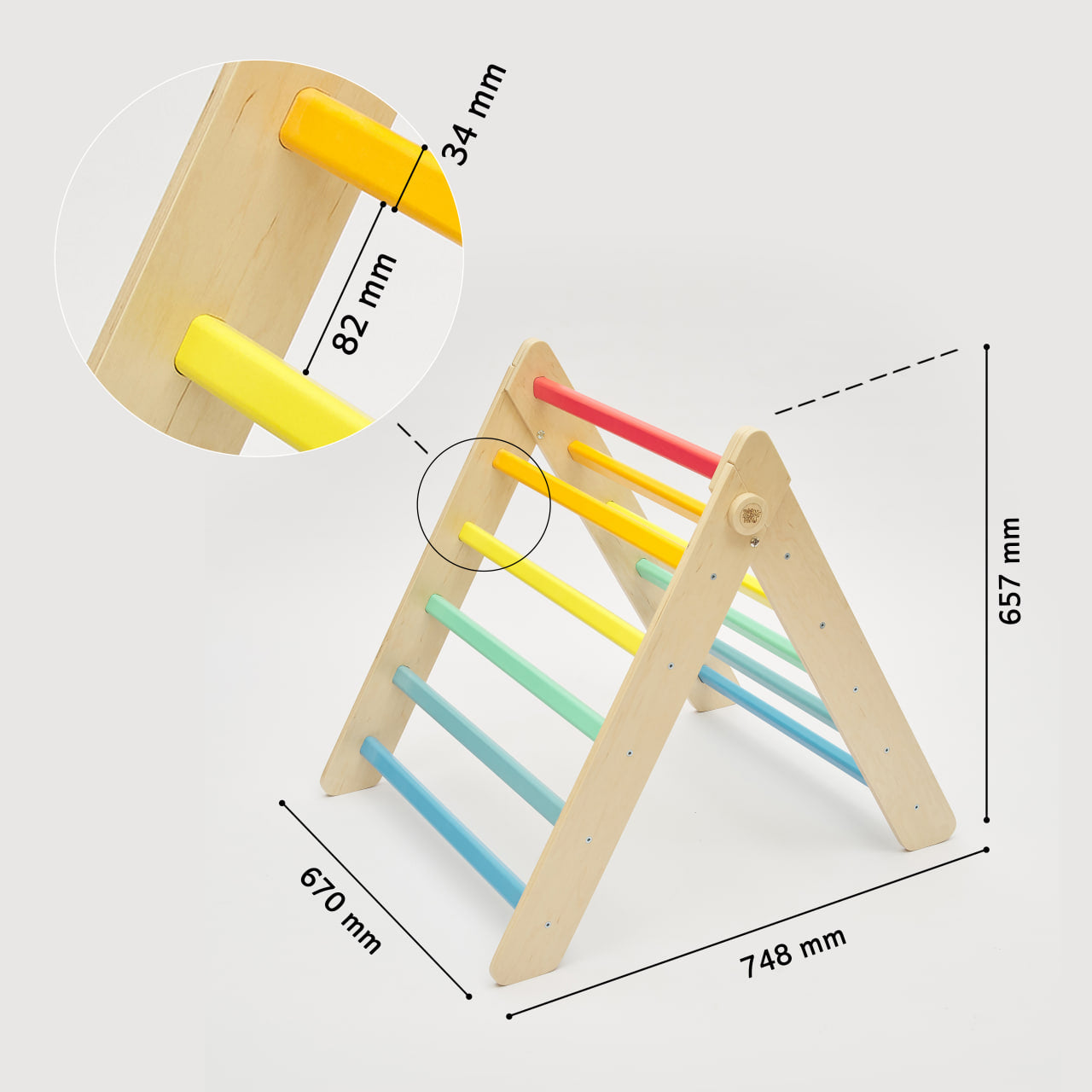 Set di triangolo Pikler con gradini arrotondati e tavola bifacciale -  Brillante