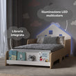 Letto Montessori evolutivo con LED illuminazione a forma di casa - Bianco
