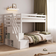 Letto a castello in legno BusyKids HAPPY per 3 persone con scala contenitore